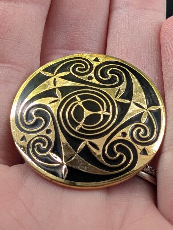 Sea Gems Jewelry - Vintage Celtic Sea Gems Black Enamel Triskelion Spiral Brooch